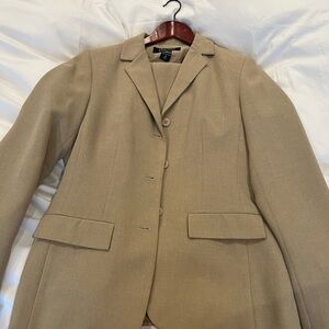 2 piece business suit tan colored blazer and wide leg pants
